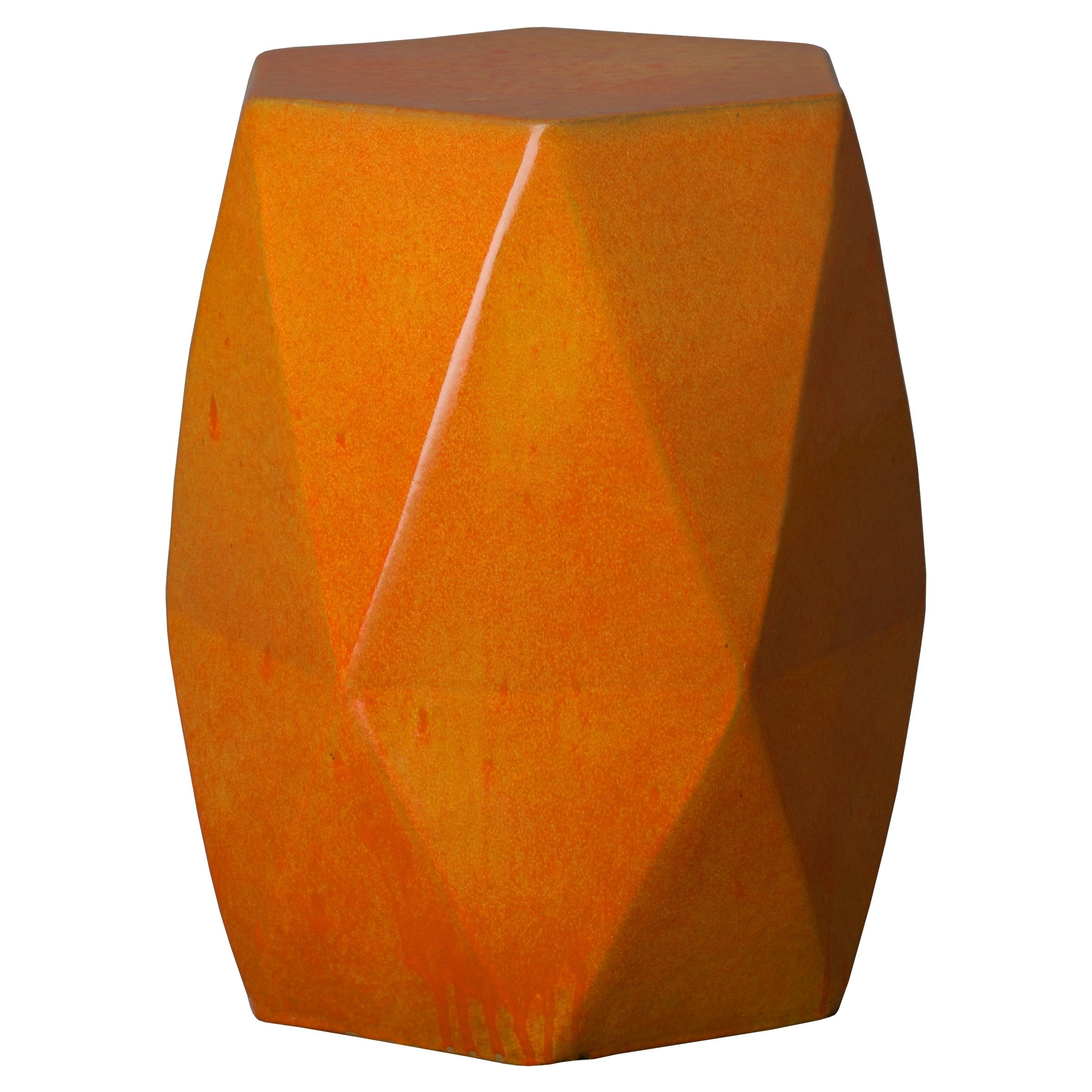 Large Brilliant Matrix Garden Stool/Table with a Bright Orange Glaze
