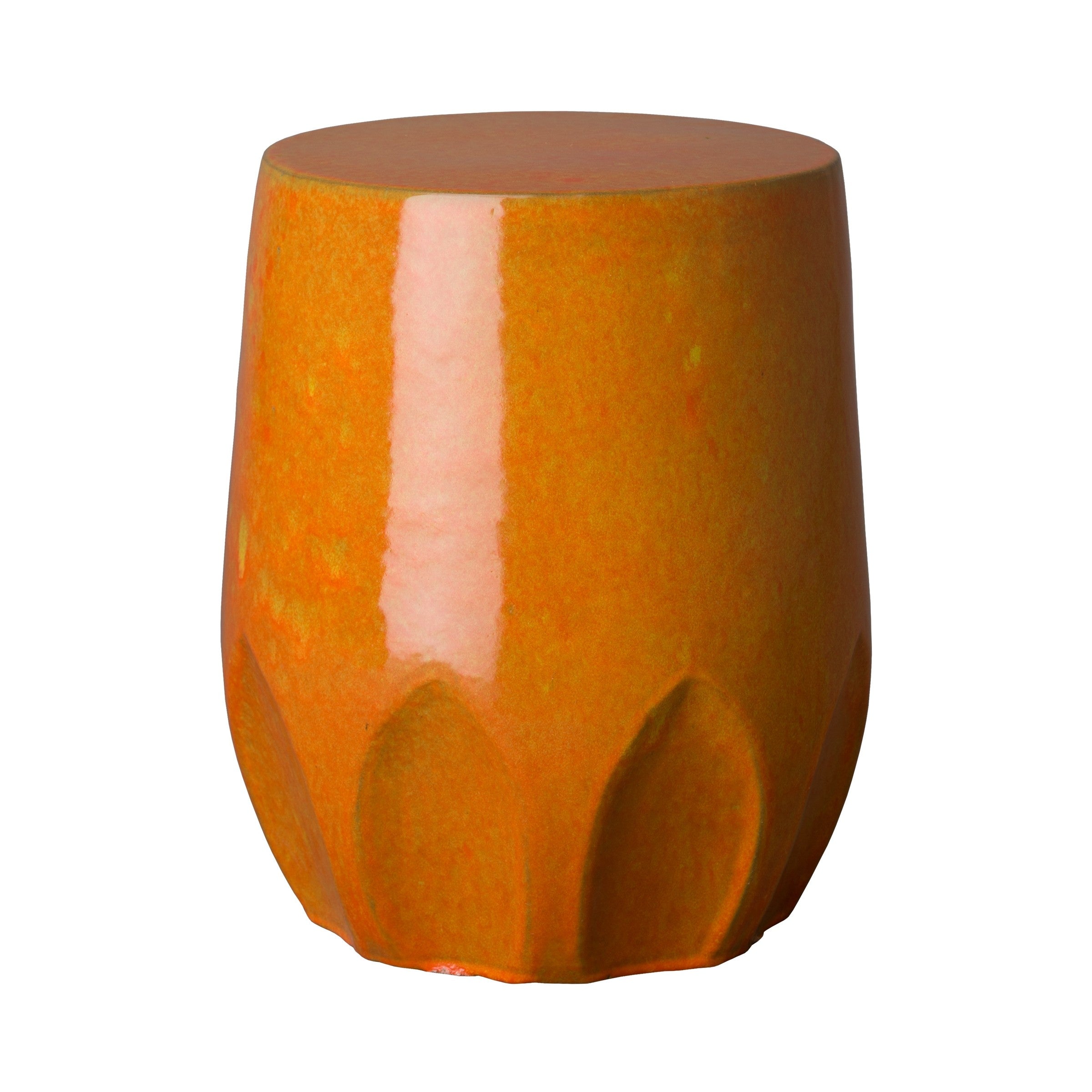 Calyx Garden Stool/Table with a Bright Orange Glaze