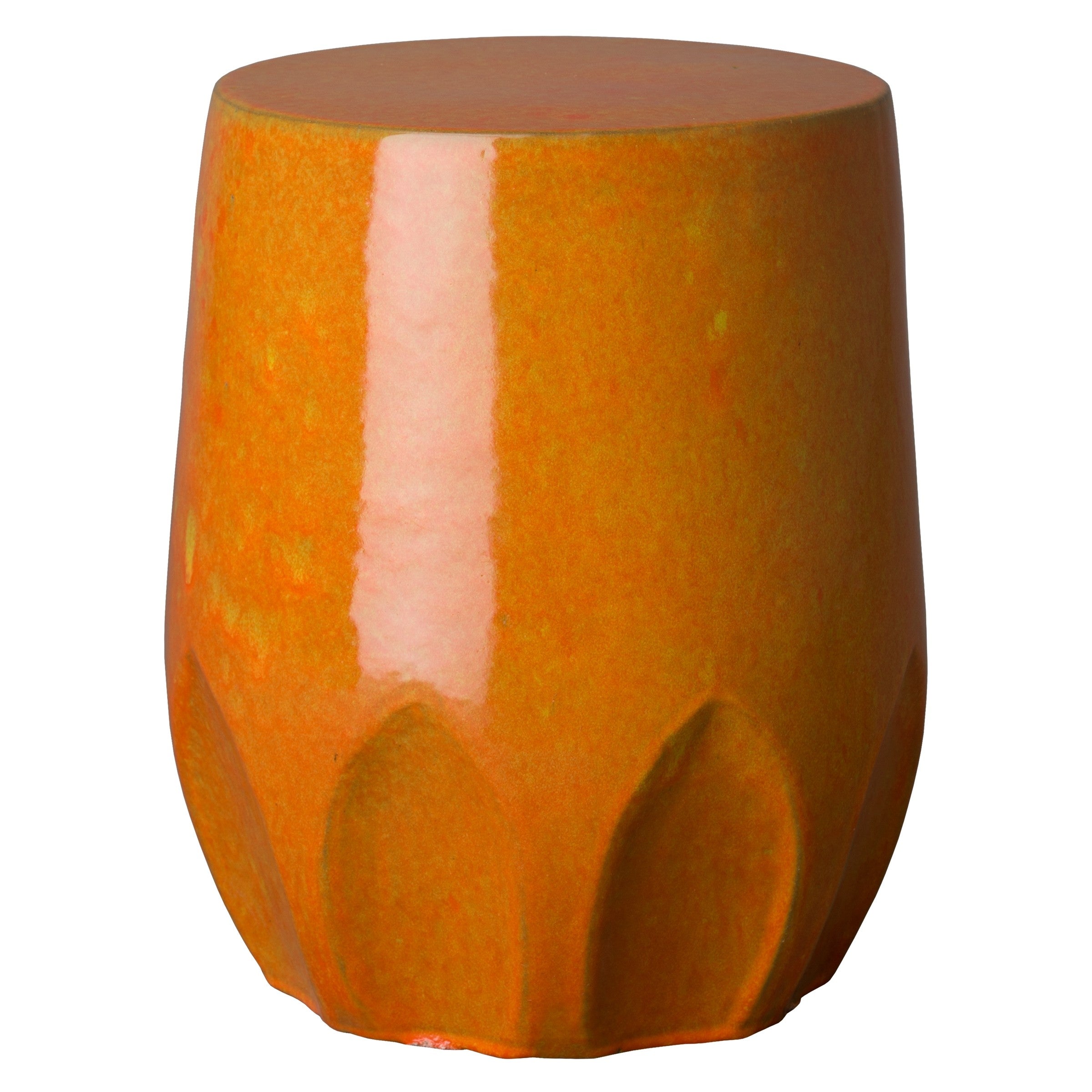 Large Calyx Garden Stool/Table with a Bright Orange Glaze