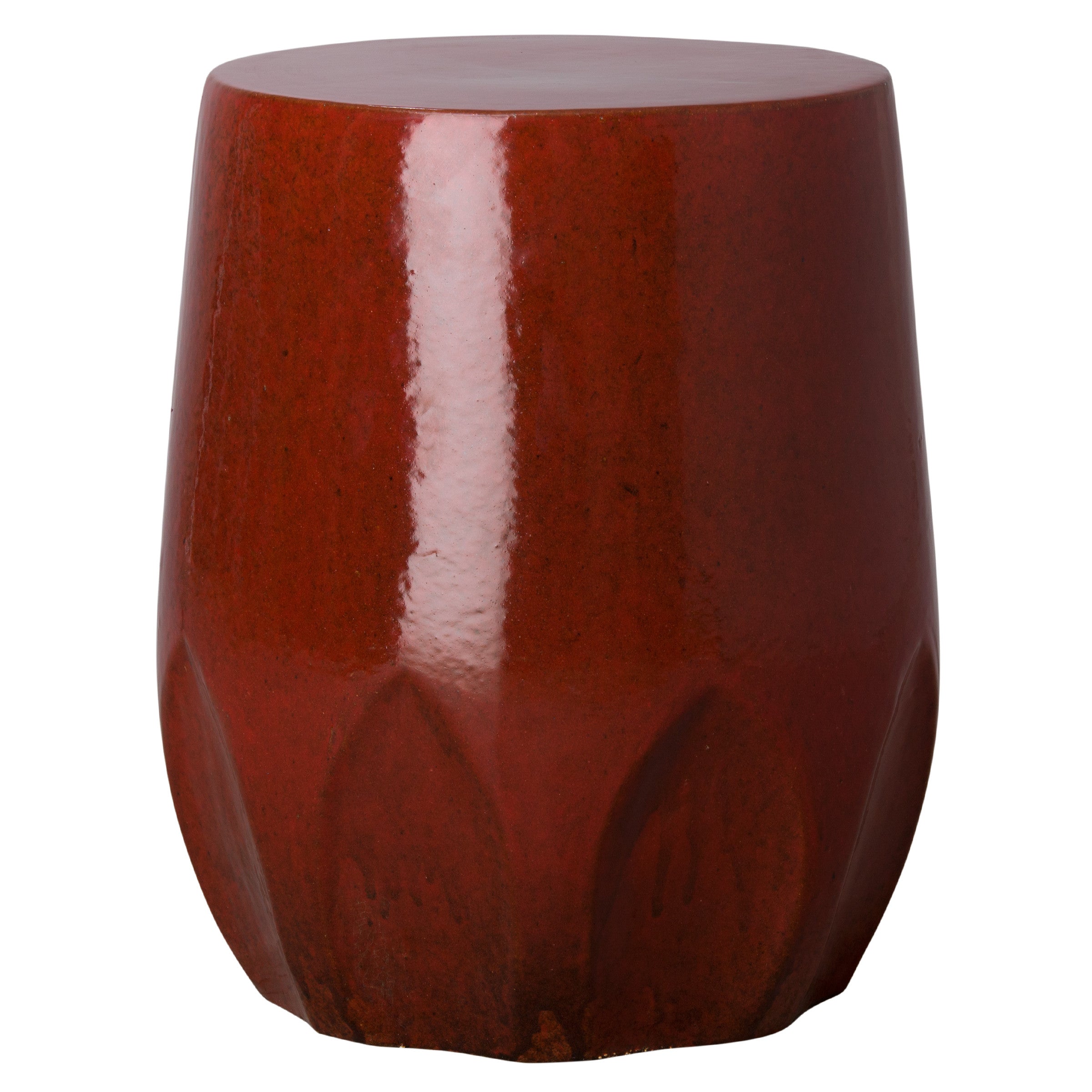 22 in. Large Calyx Ceramic Garden Stool/Table with a Tropical Red Glaze