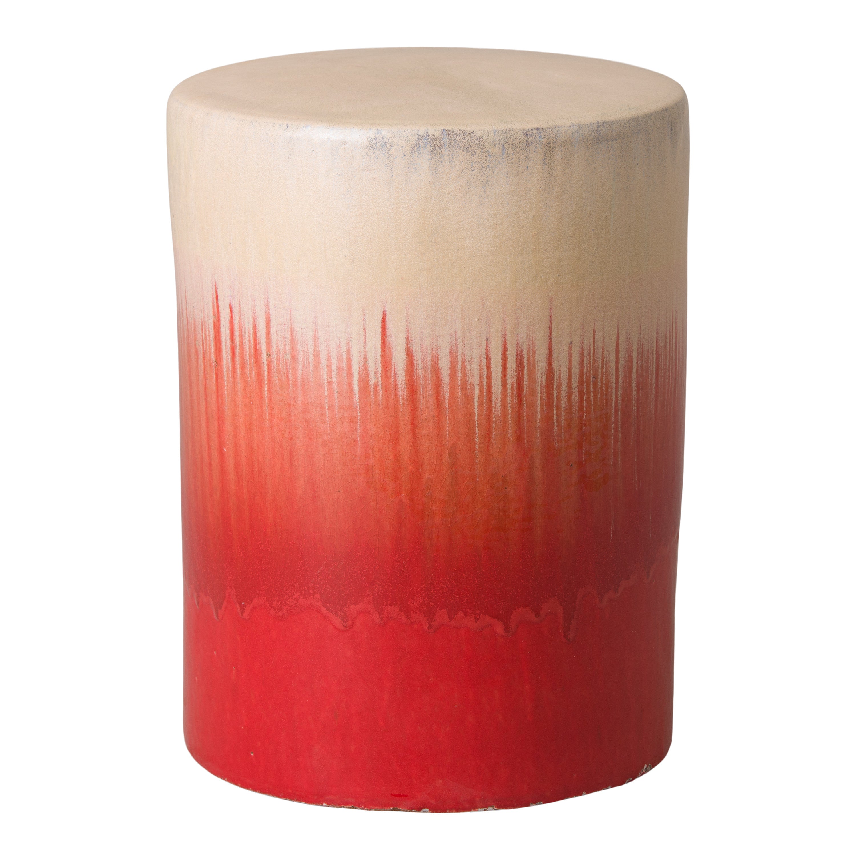 Cylinder Garden Stool with a Red Cascade Glaze