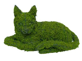 10 Inch Mossed Lying Cat Garden Topiary Frame