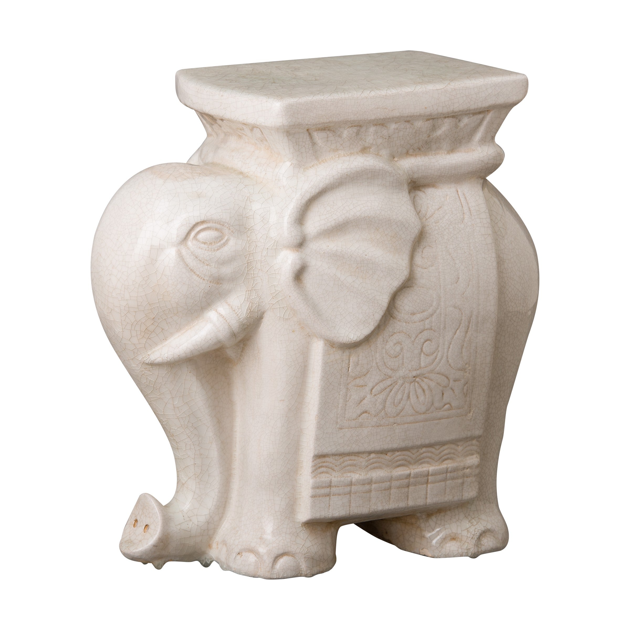 Elephant Garden Stool with a White Crackle Glaze