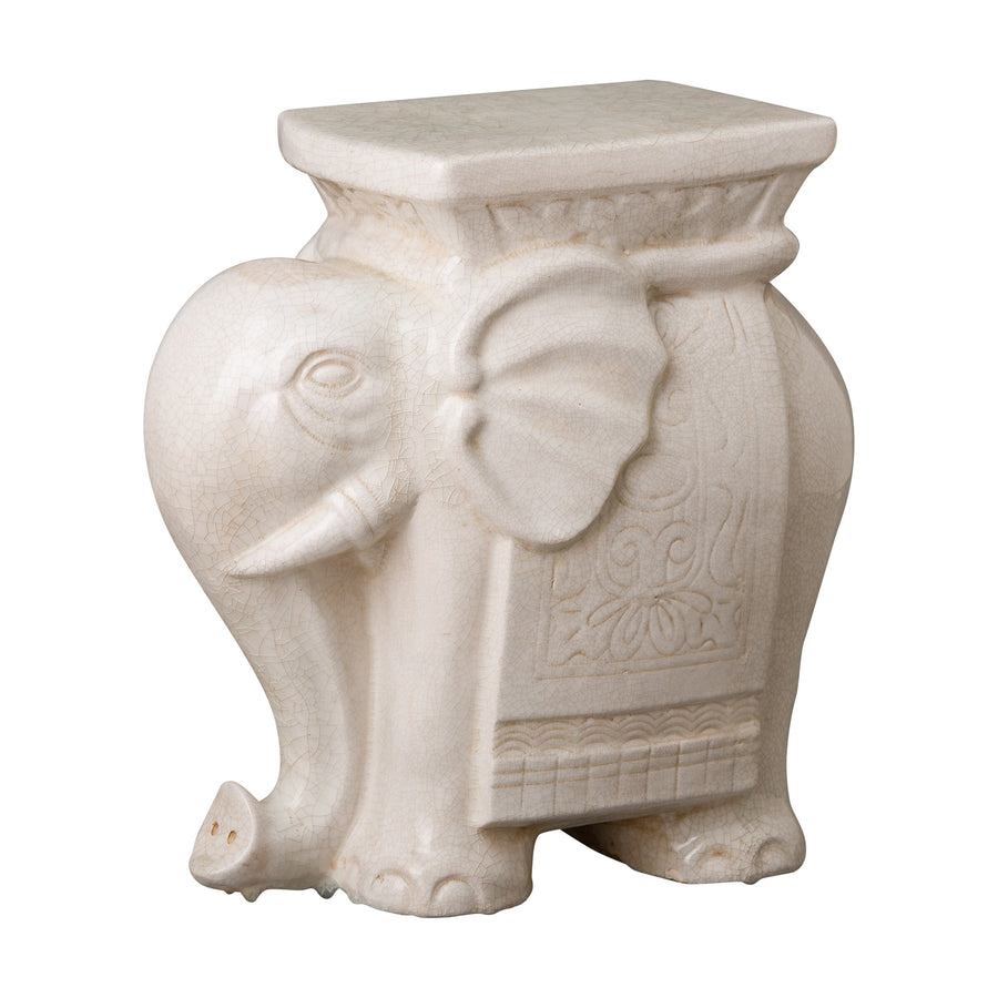 Elephant Garden Stool with a White Crackle Glaze