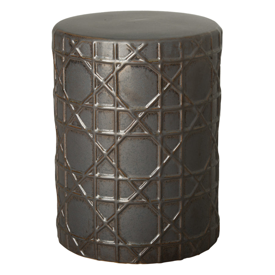 Cane Ceramic Garden Stool with Gunmetal Glaze