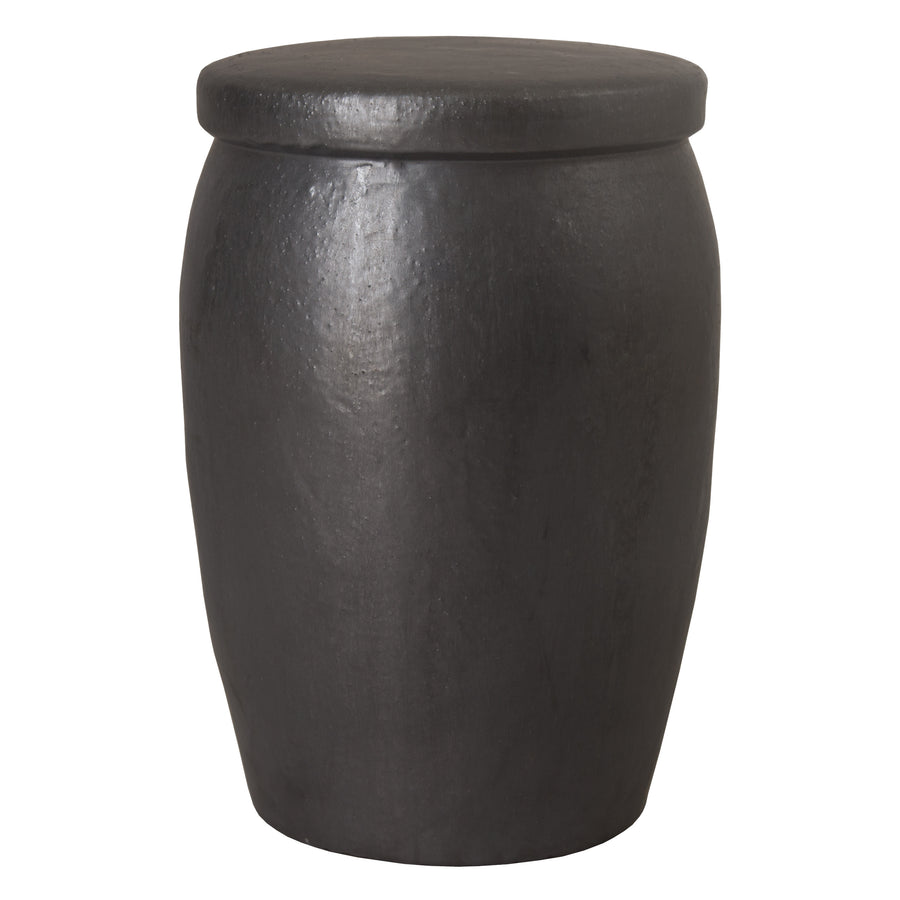 Drum Garden Stool/Table with a Matte Black Glaze