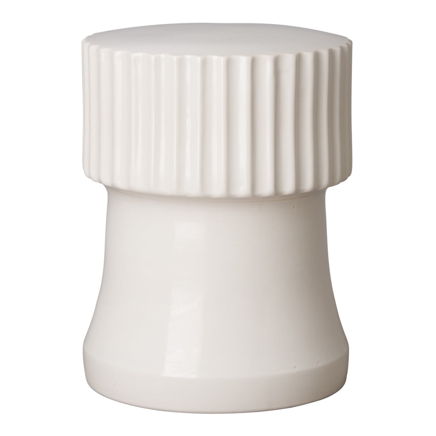 Round Alex Garden Stool/Table with a White Glaze