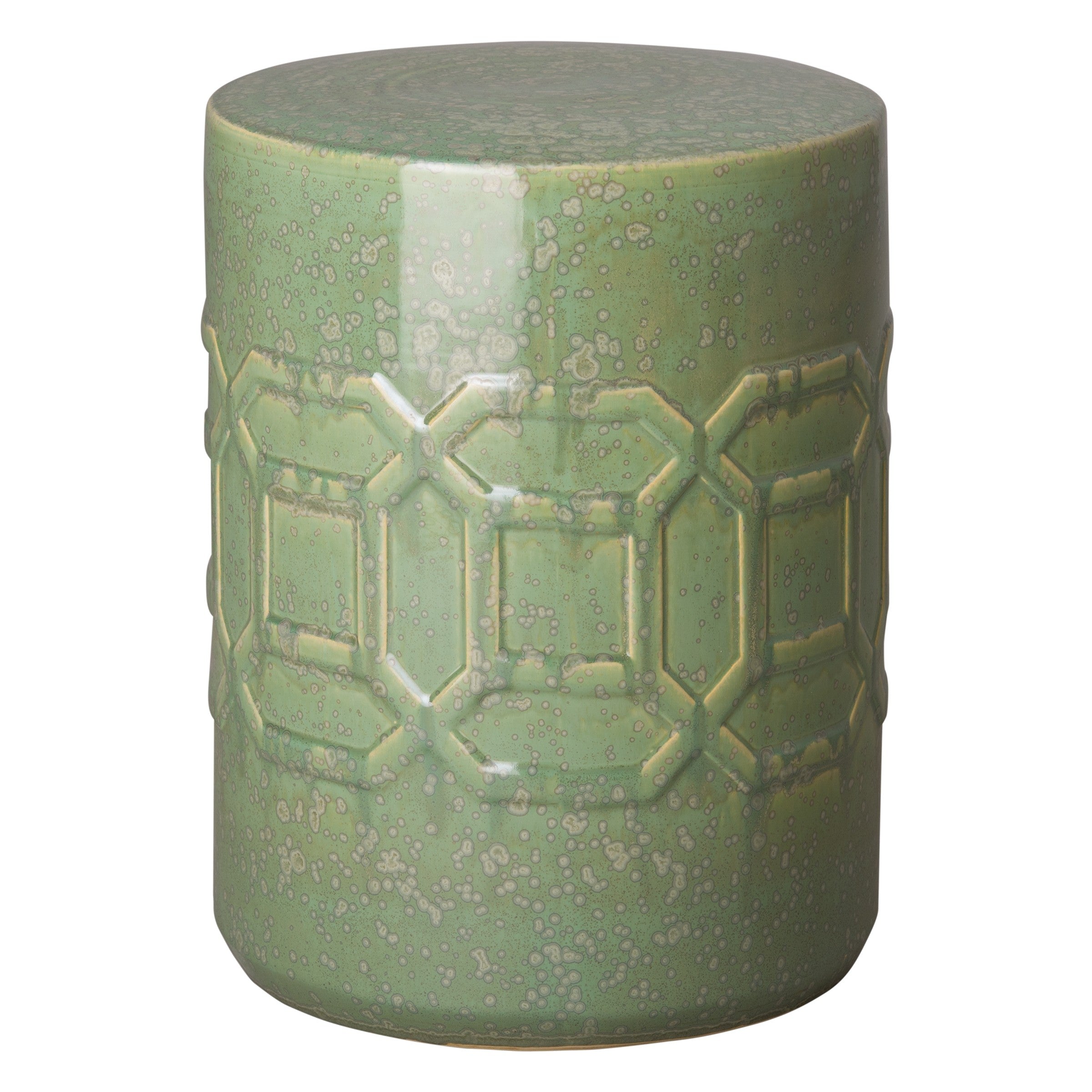 18 in. Axton Ceramic Garden Stool/Table with a Green Speckle Glaze