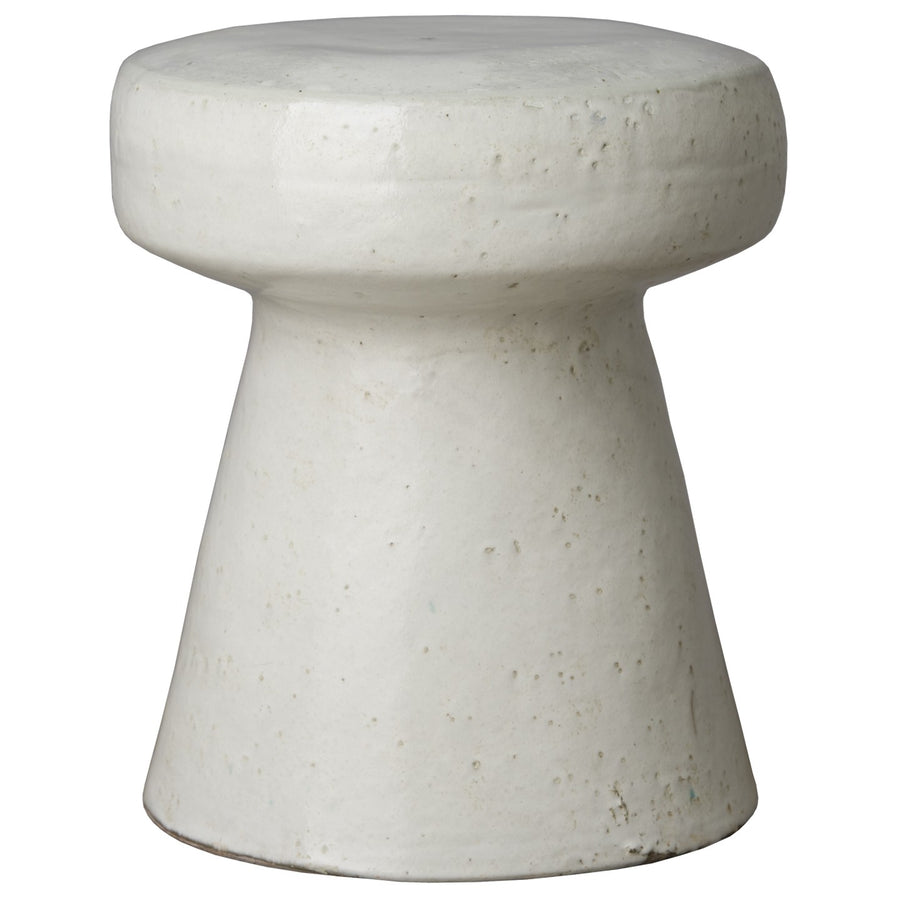 Mushroom Stool/Table with a Distressed White Glaze