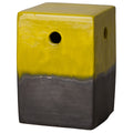 18 in. Square Two-Tone Ceramic Garden Stool/Table with a Mustard Yellow/Matte Black Glaze