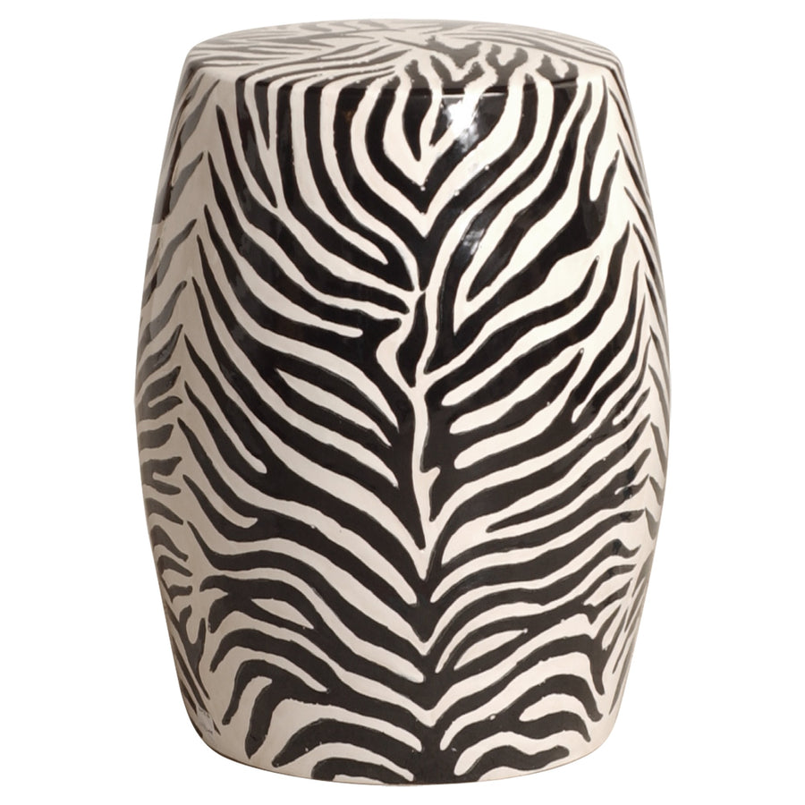 Garden Stool/Table with a Zebra Black/White Pattern Glaze