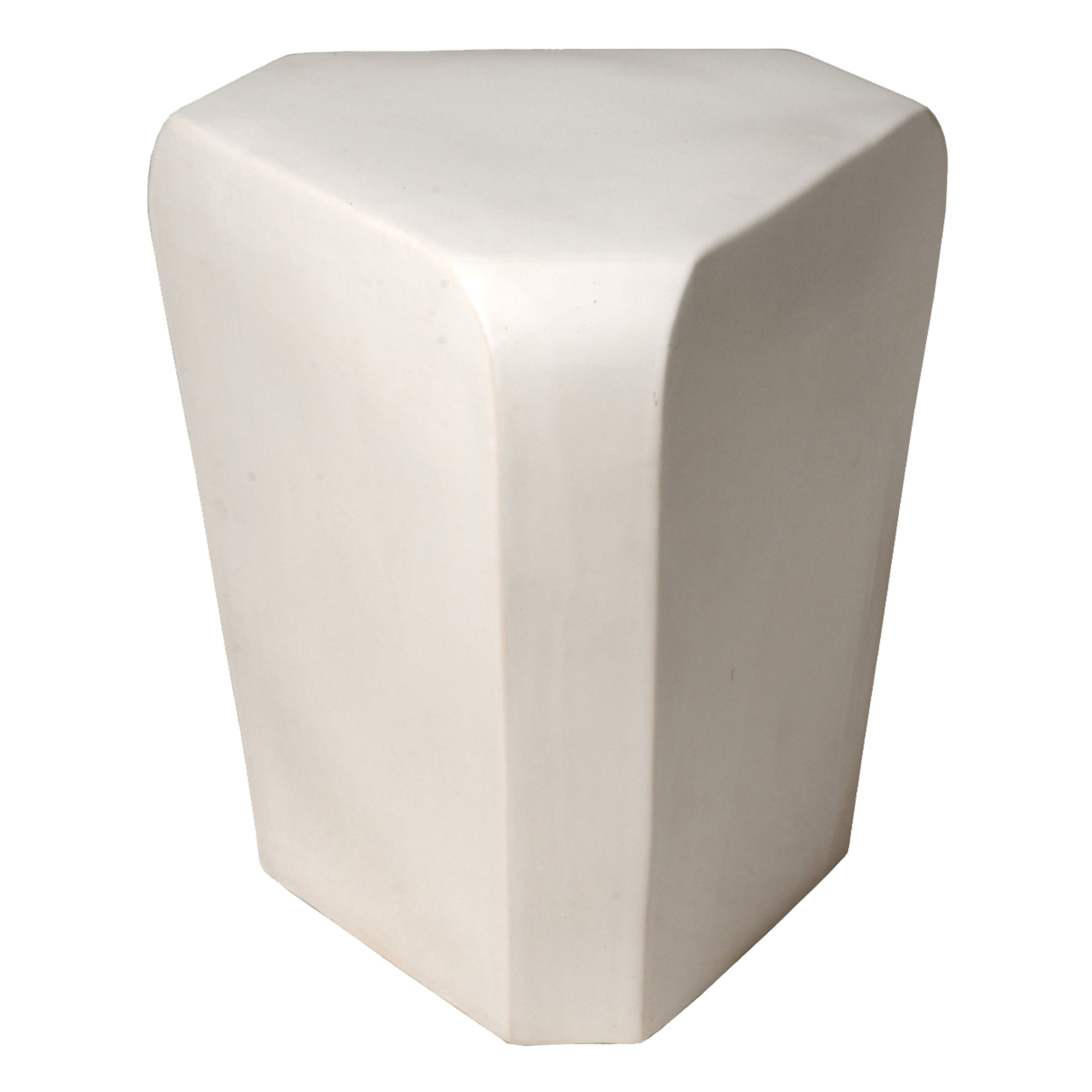 Triangle Garden Stool with a White Glaze