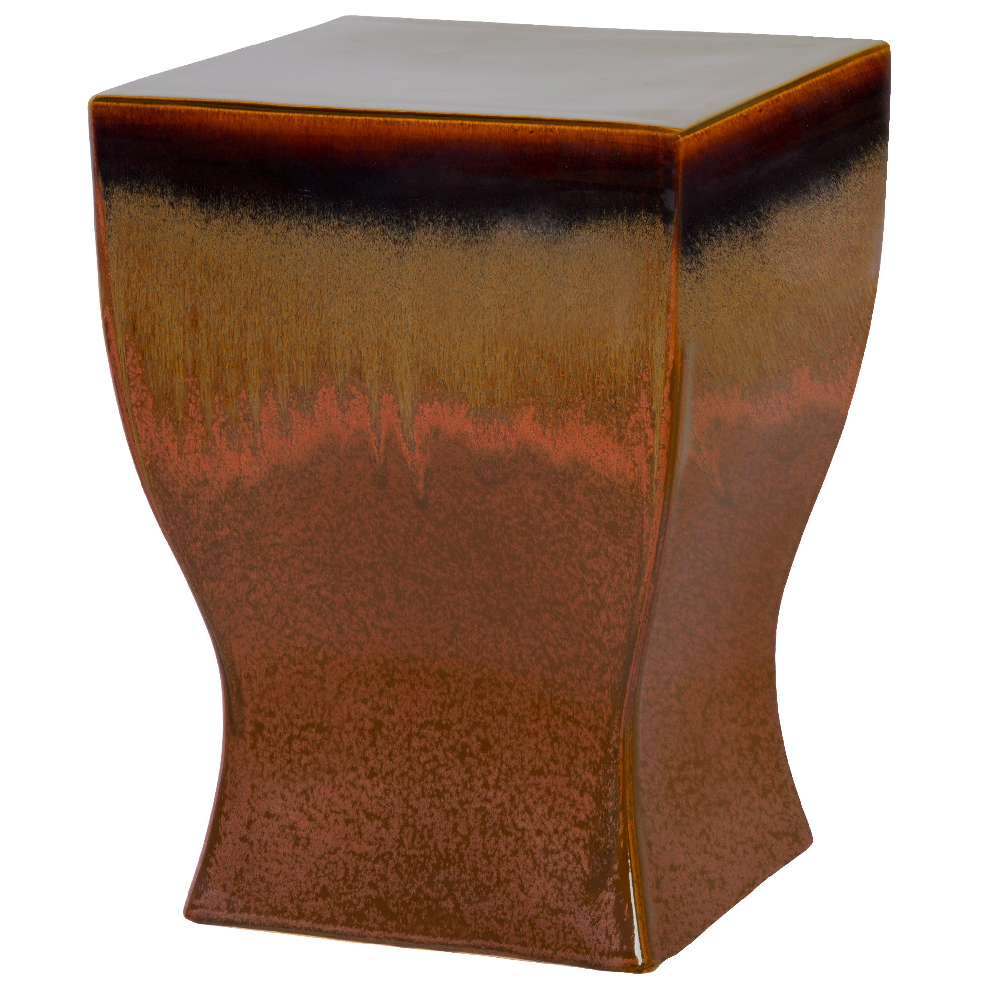 Square Garden Stool/Table with a Brown Copper Glaze