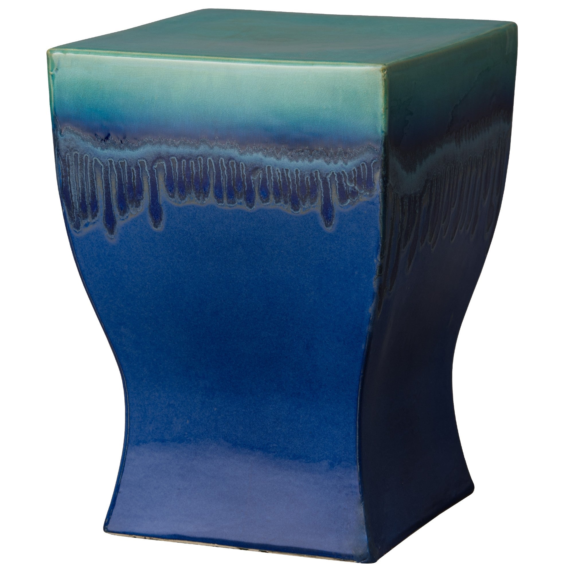 Square Garden Stool/Table with a Green/Blue Glaze