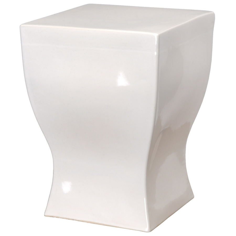 Square Garden Stool/Table with a White Glaze