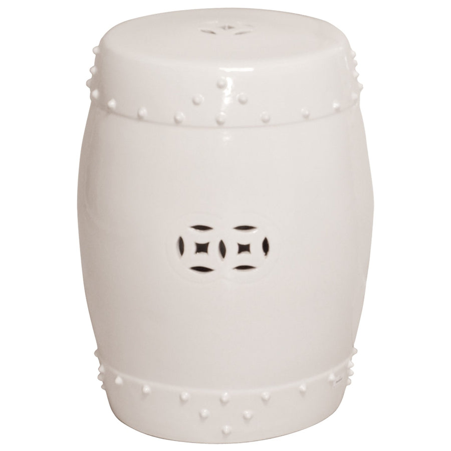 Large Drum Garden Stool/Table with a White Glaze