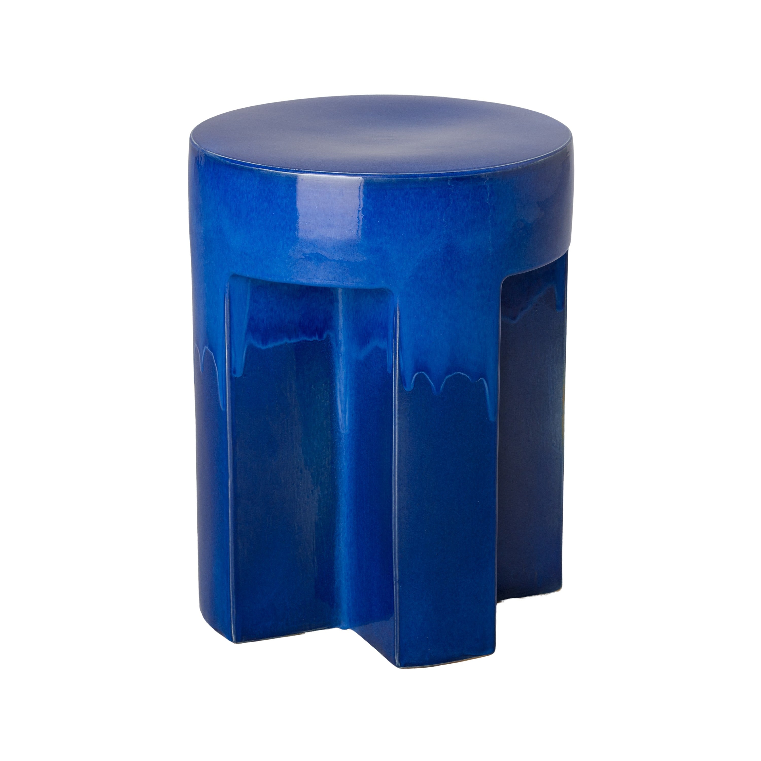 18 in. TX Ceramic Garden Stool/Table with a Blue Glaze