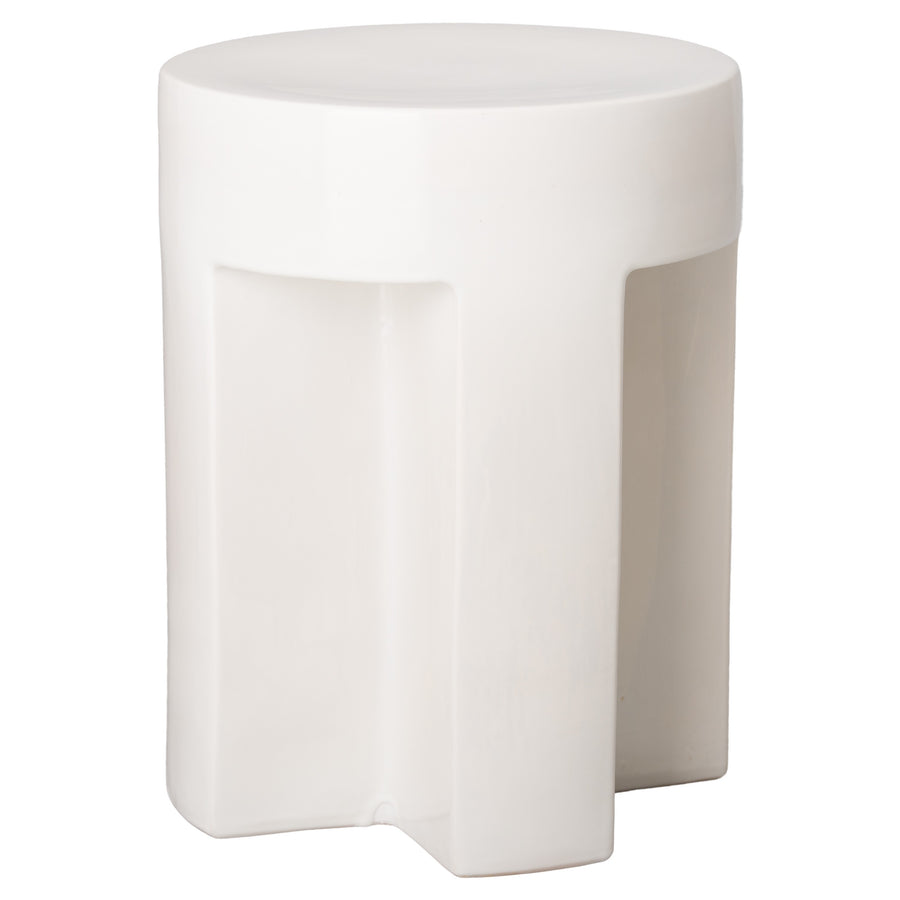 21 in. Large TX Ceramic Garden Stool/Table with a White Glaze