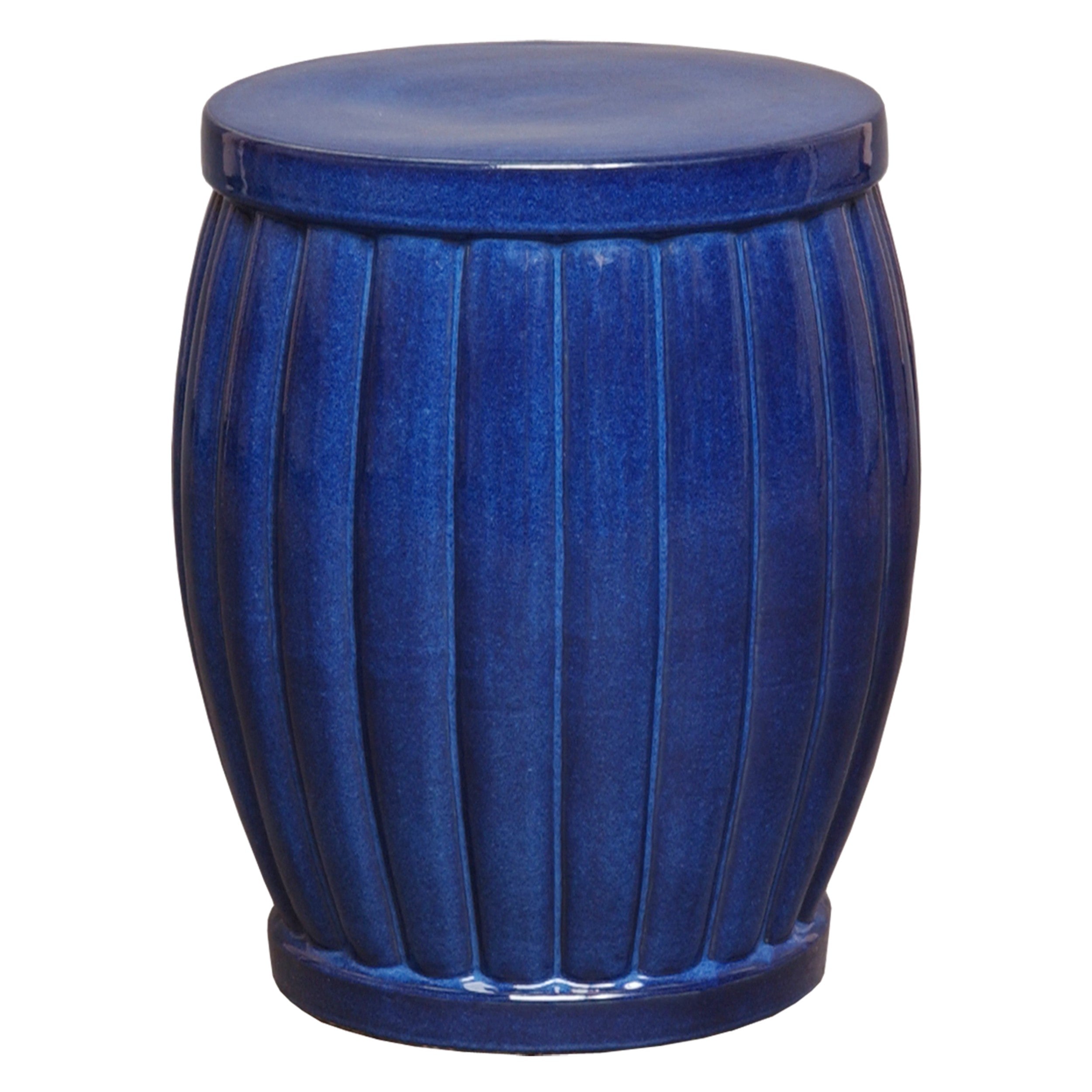 Large Fluted Garden Stool/Table with a Blue Glaze