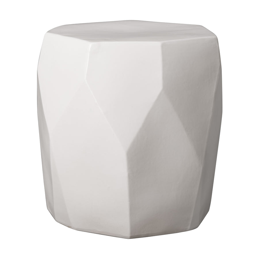 Facet Garden Stool with a White Glaze