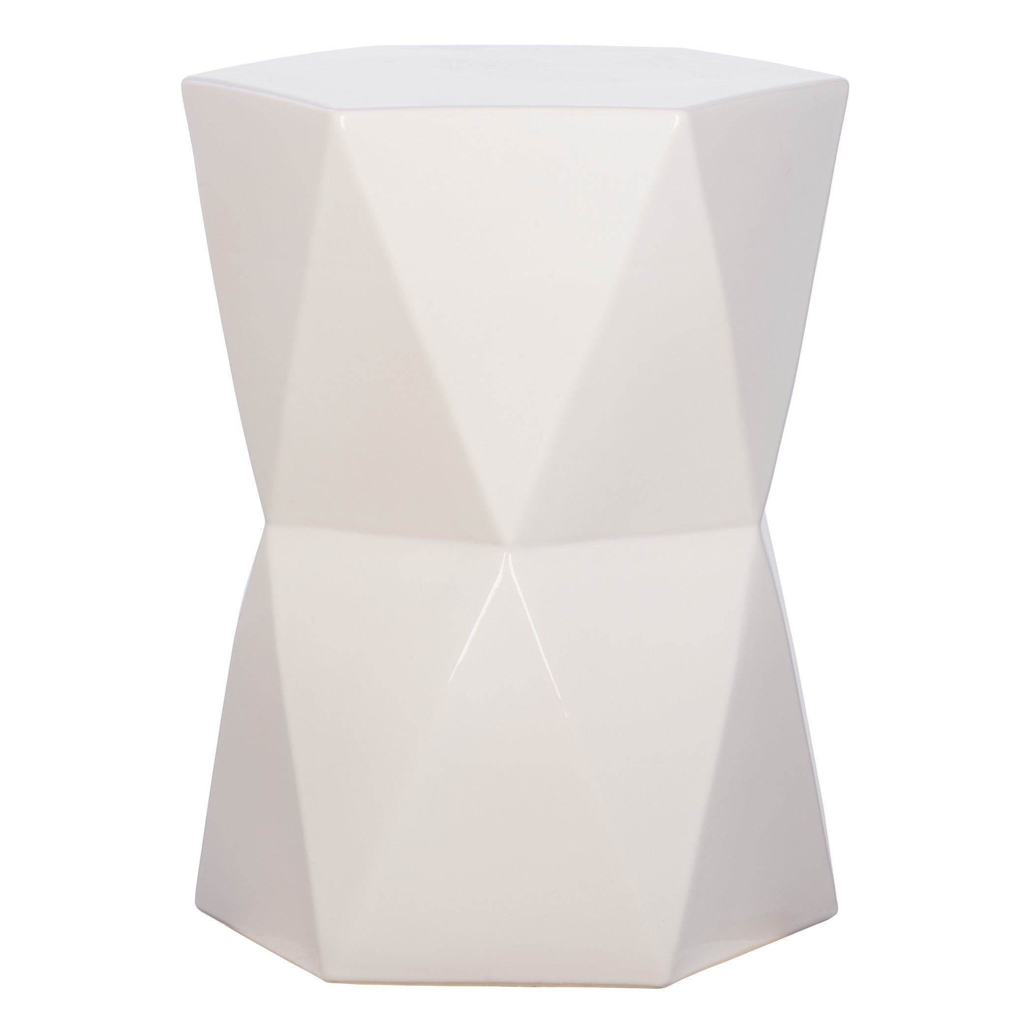 Large Matrix Hexagon Garden Stool/Table with a White Glaze