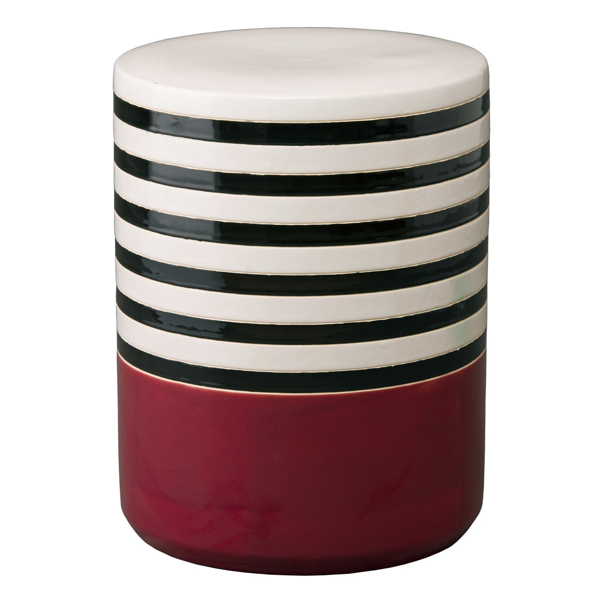 Stripe Garden Stool/Table with a Burgandy Glaze