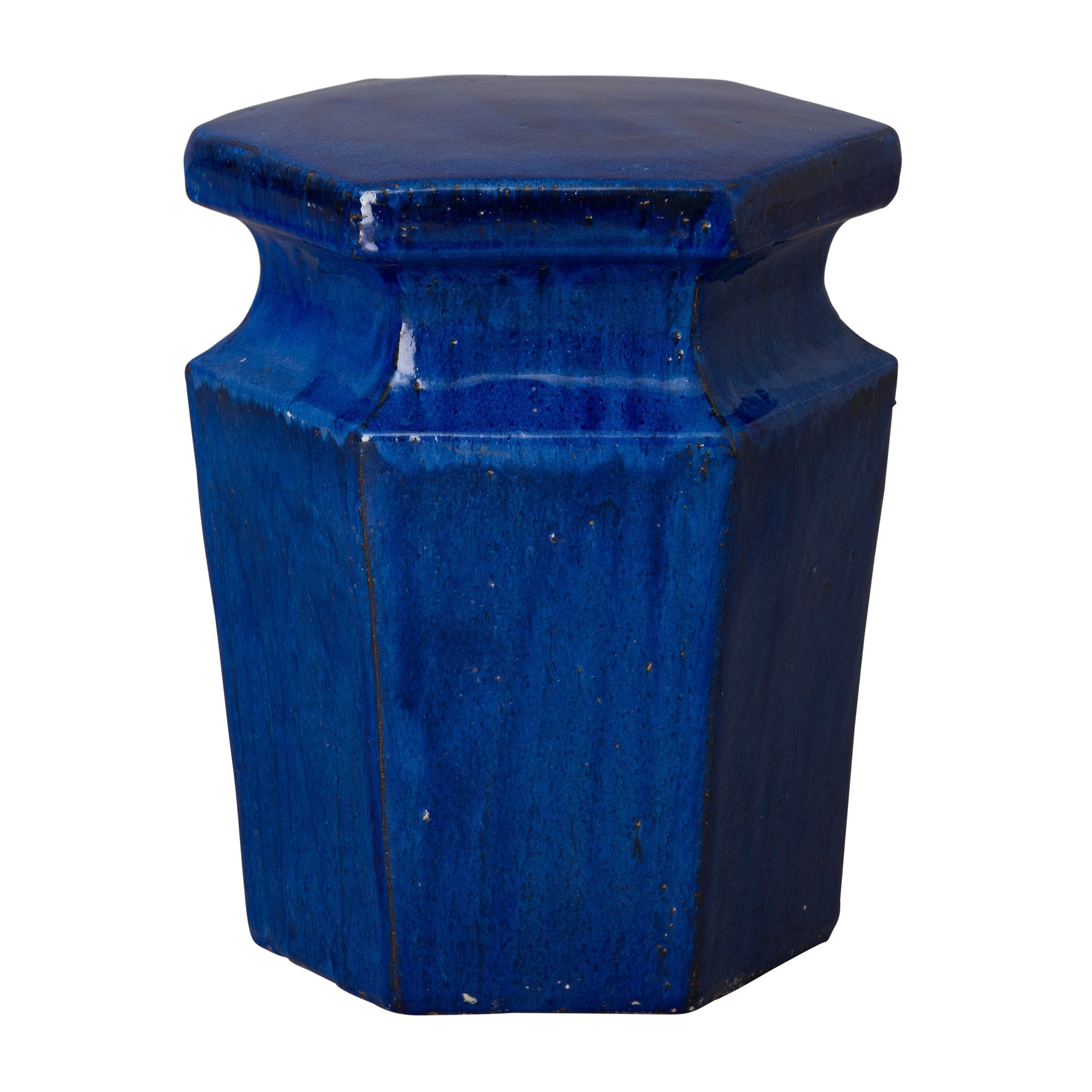 Hex Garden Stool/Table with a Blue Glaze