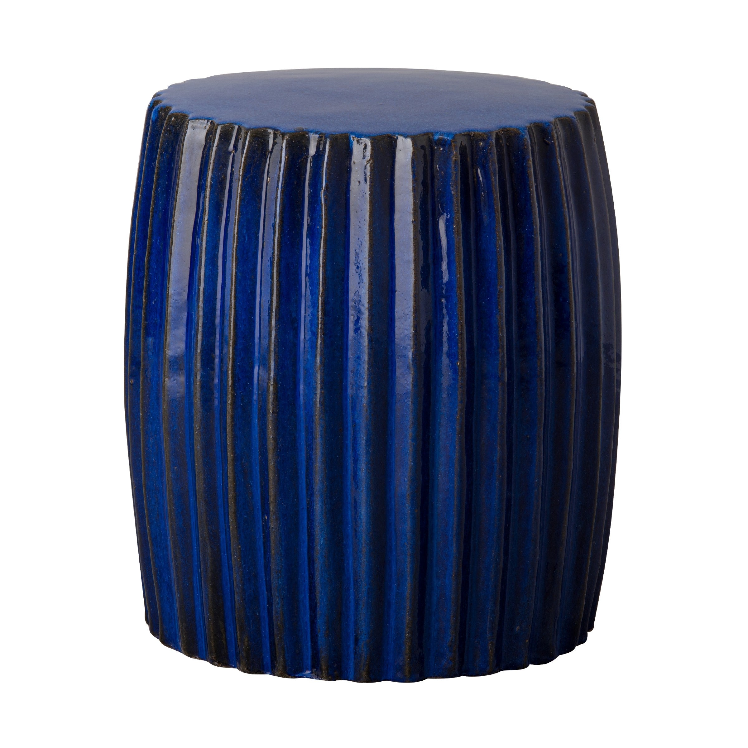 Pleated Garden Stool/Table with a Blue Glaze