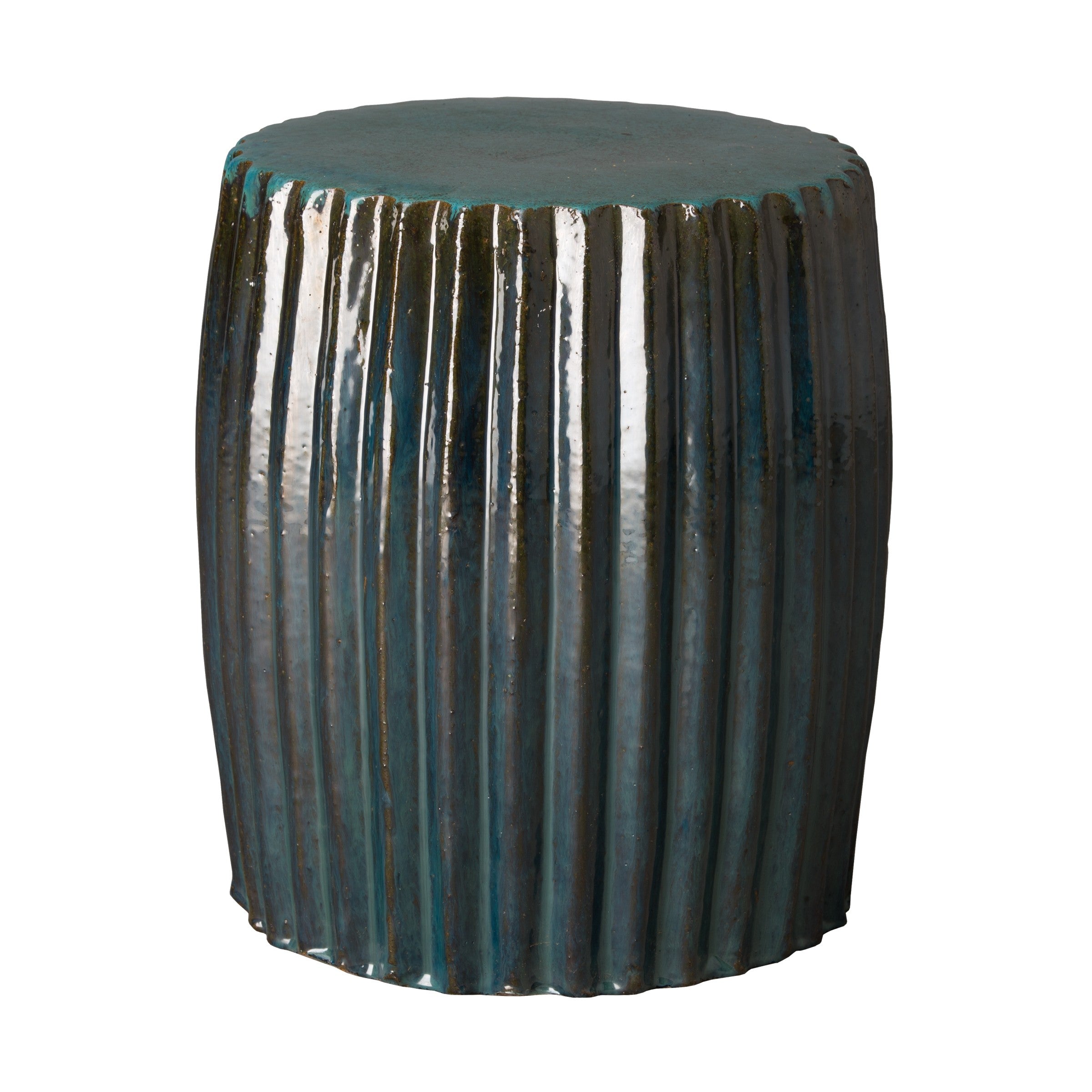 Pleated Garden Stool/Table with a Turquoise Glaze