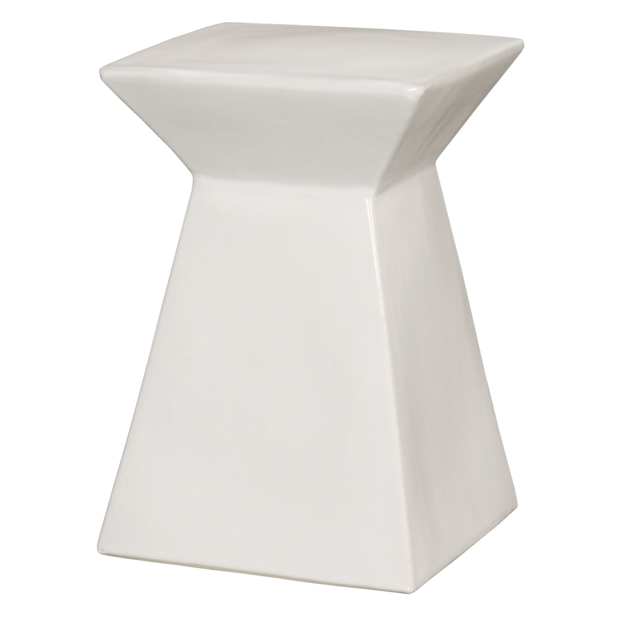 Upright Garden Stool with a White Glaze