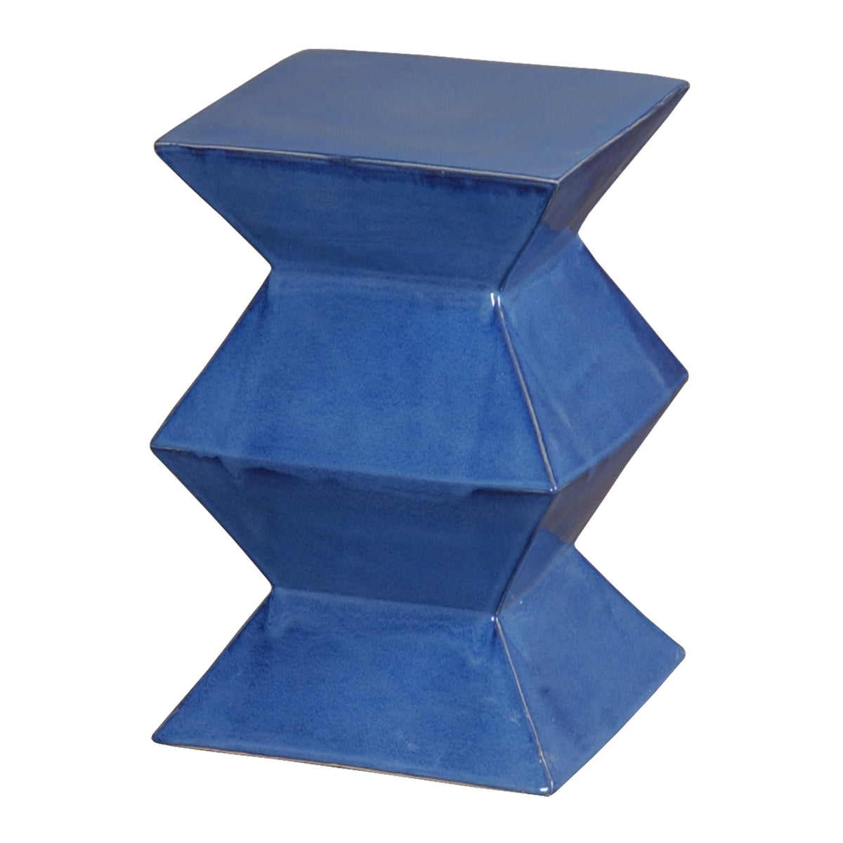 Zigzag Garden Stool with a Blue Glaze