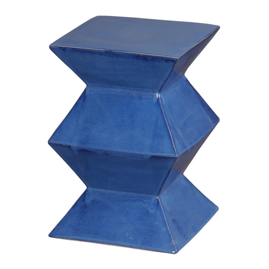 Zigzag Garden Stool with a Blue Glaze