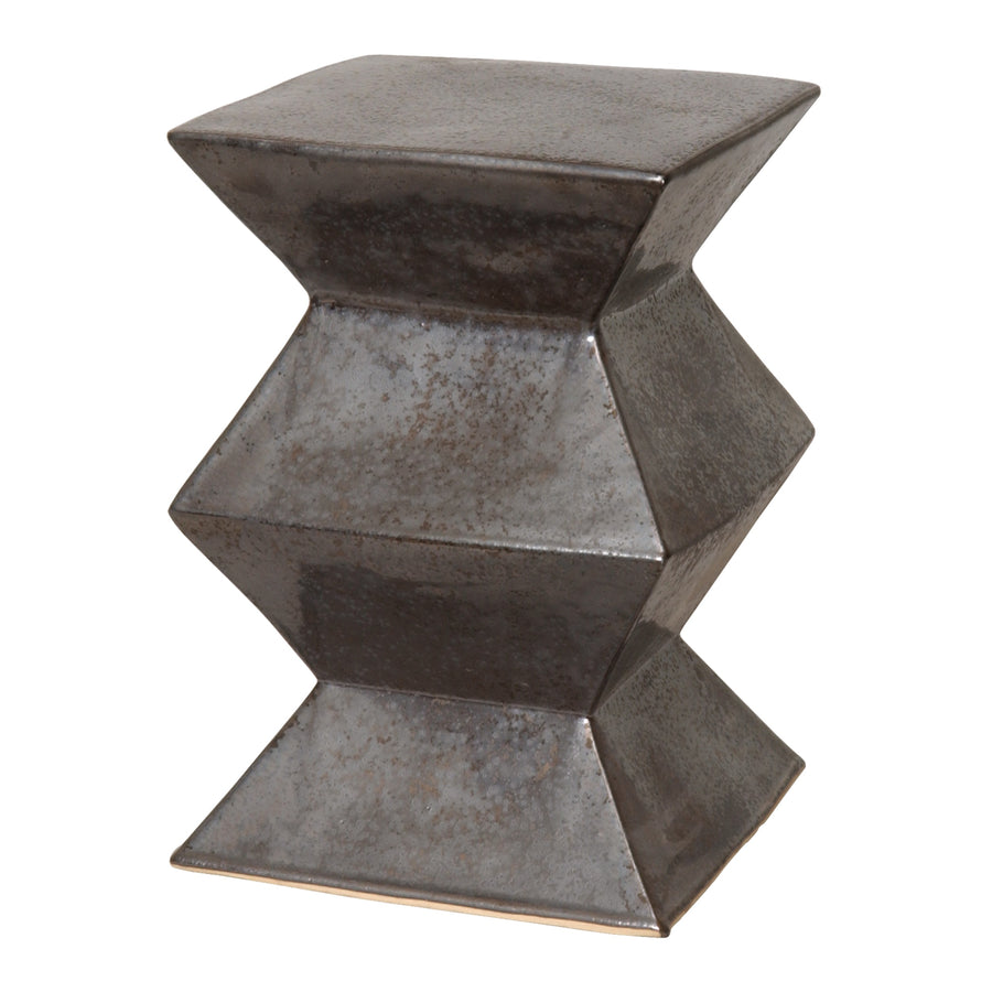 Zigzag Garden Stool with a Gunmetal Glaze