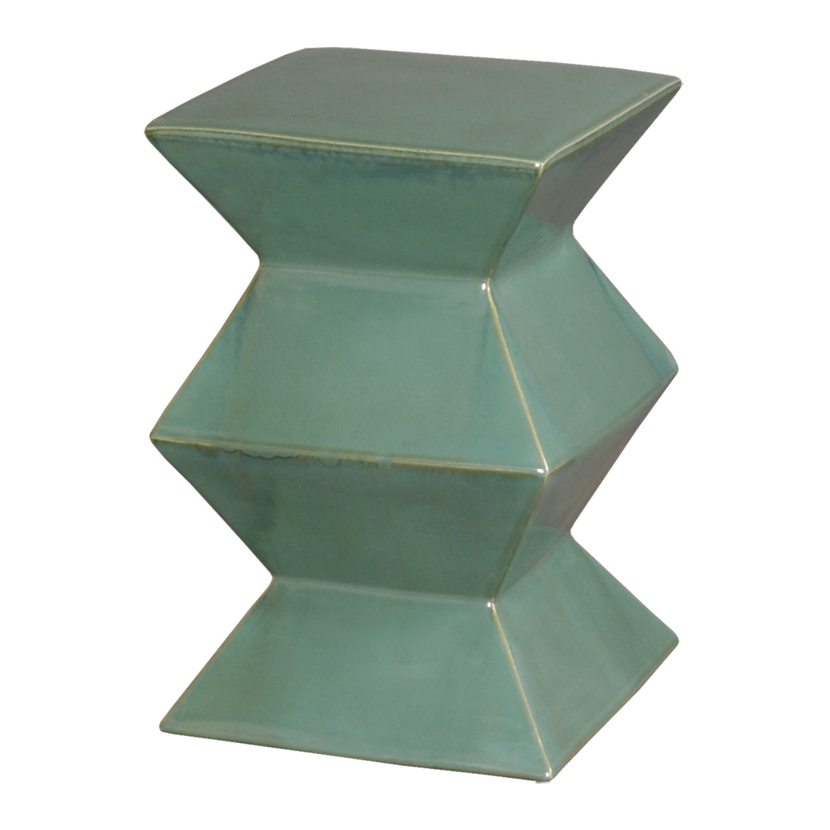 Zigzag Garden Stool with a Green Glaze
