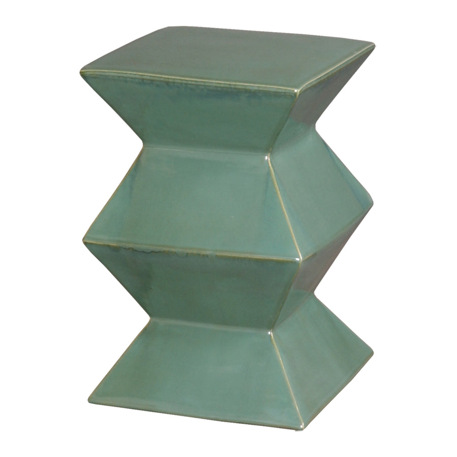 Zigzag Garden Stool with a Green Glaze