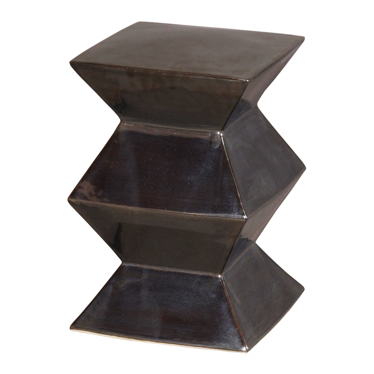 Zigzag Garden Stool with a Metallic Black Glaze