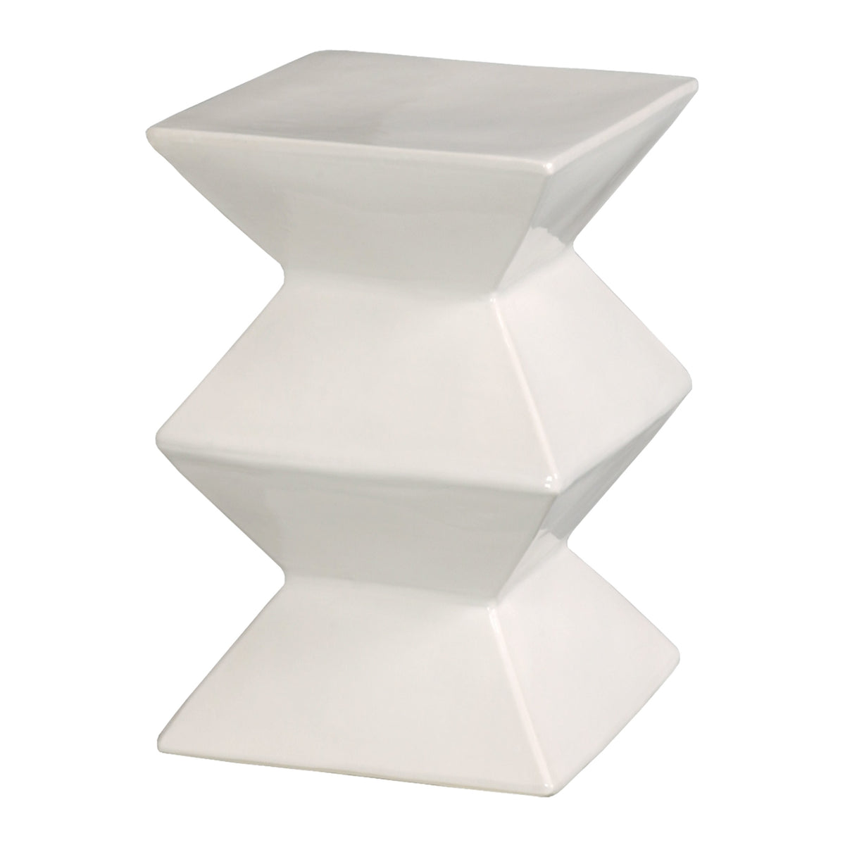Zigzag Garden Stool with a White Glaze