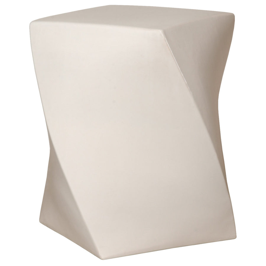Twist Garden Stool with a White Glaze