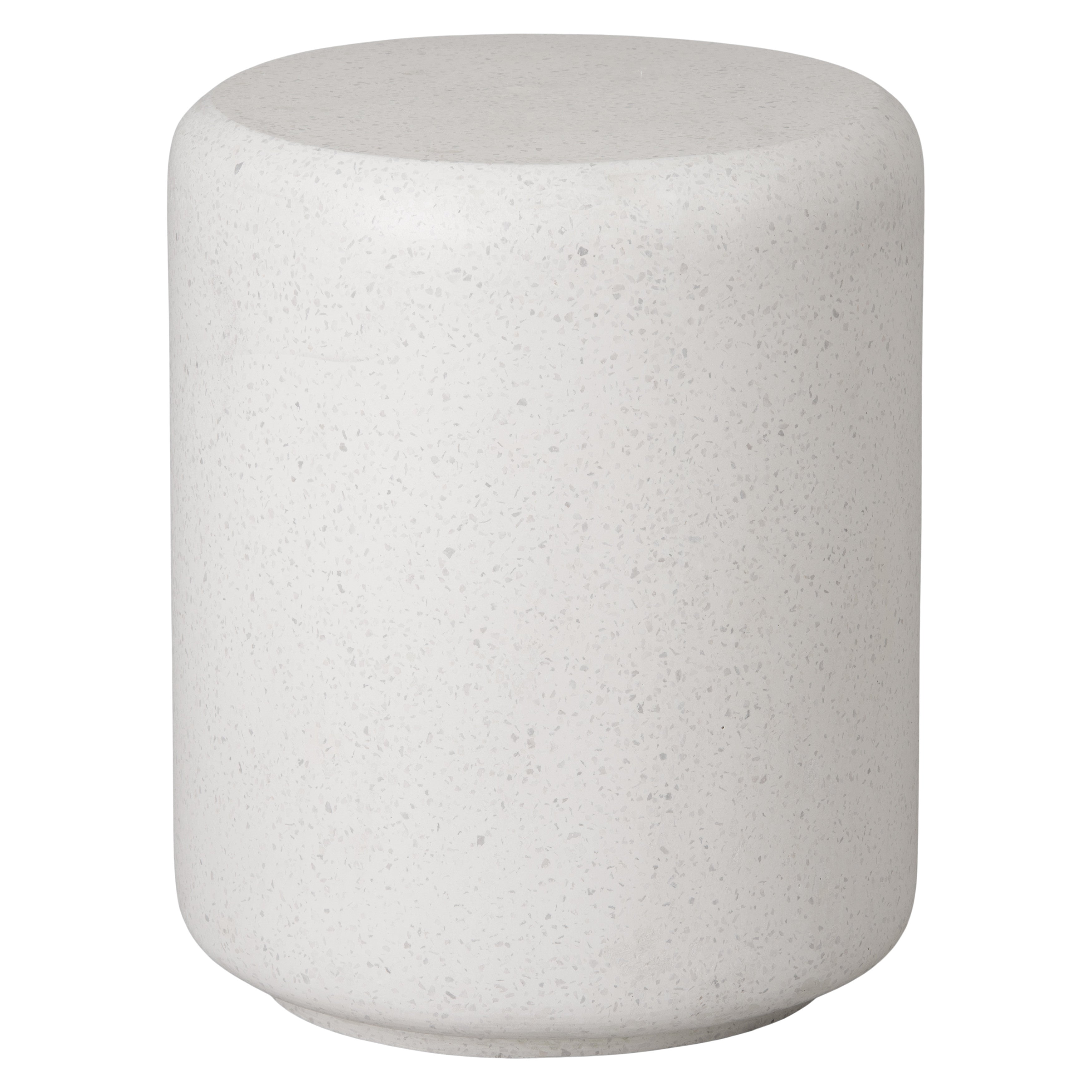 Caemen 17 in. Cylinder Terrazzo Garden Stool with a White Finish