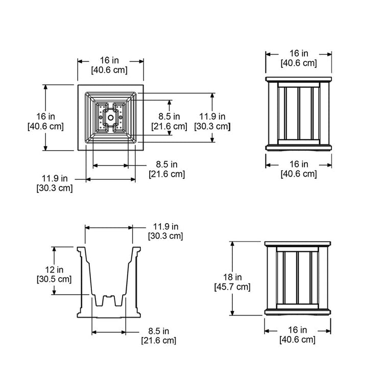 Cape Cod 16x16 Square Planter - Black