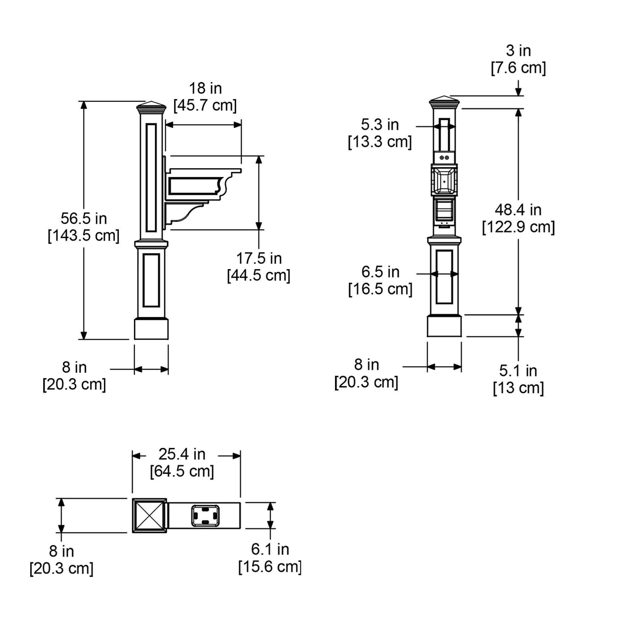 Dover Mailbox Post with Paper Holder - White