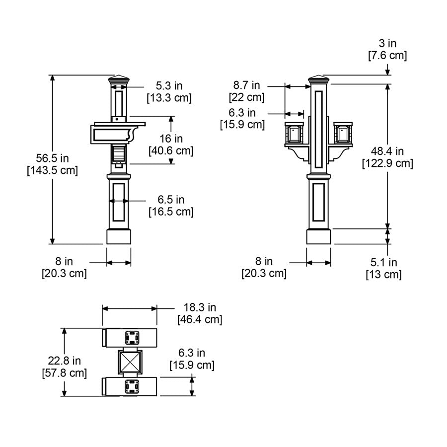 Rockport Double Mailbox Post - Black