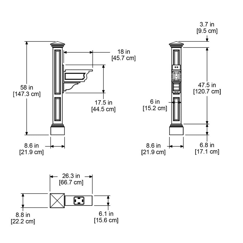 Charleston Plus Mailbox Post - Graphite Gray