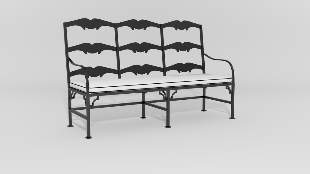 French Ladderback Bench, angle view, black finish
