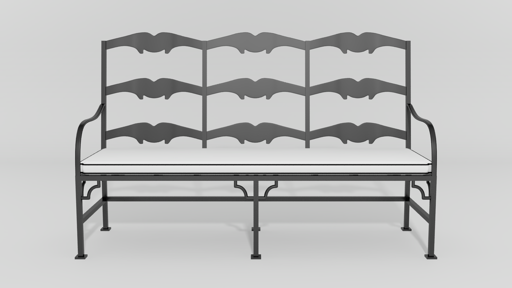 French Ladderback Bench, front view, black finish