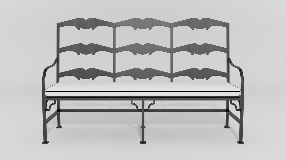 French Ladderback Bench, front view, black finish