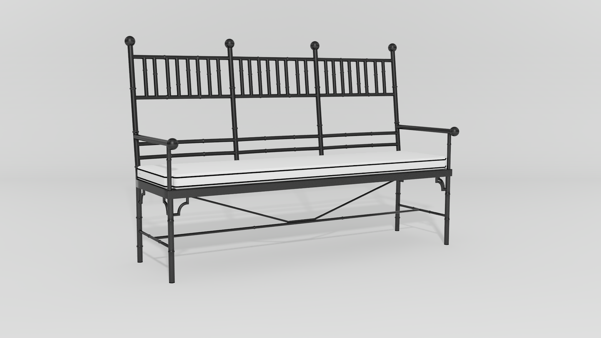 Faux Bamboo Garden Bench, angle view, black finish