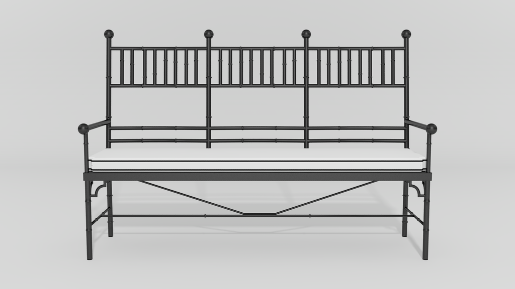 Faux Bamboo Garden Bench, front view, black finish