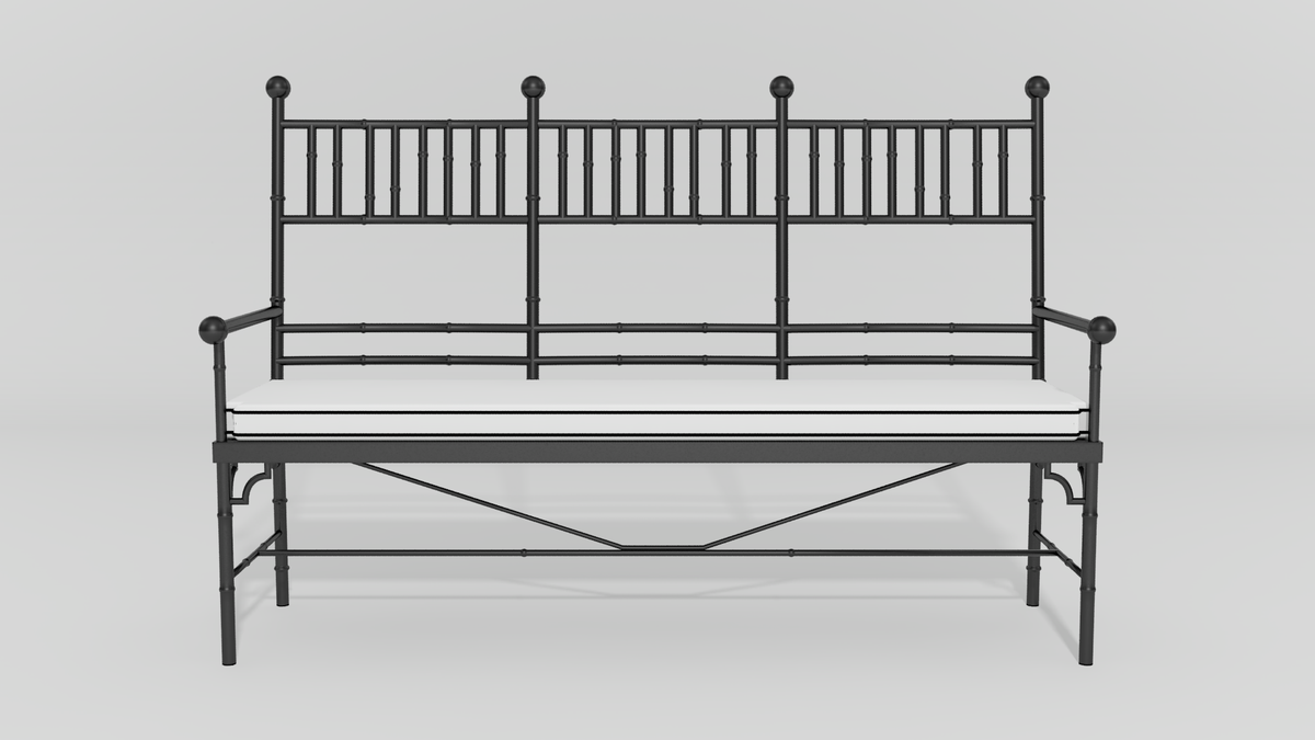 Faux Bamboo Garden Bench, front view, black finish