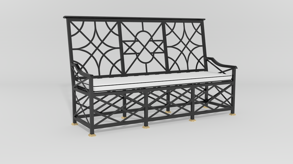 Chippendale Starback Garden Bench, angle view, black finish